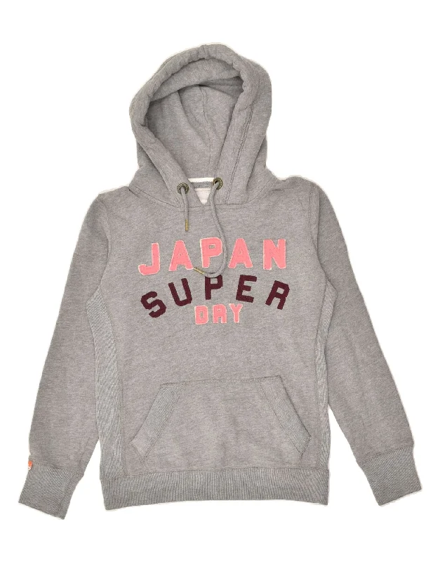 SUPERDRY Womens Graphic Hoodie Jumper UK 12 Medium Grey Cotton Hoodie with Color Block Contrast Stylish