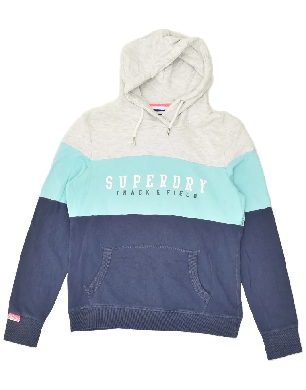 SUPERDRY Womens Graphic Hoodie Jumper UK 14 Large Navy Blue Cotton Oversized Hoodie Comfort Casual