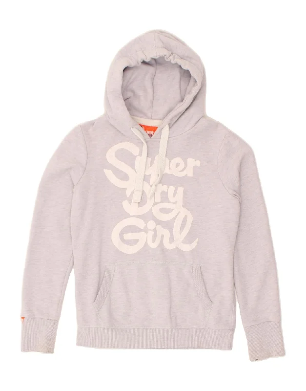 SUPERDRY Womens Graphic Hoodie Jumper UK 14 Medium Grey Cotton Hoodie with Crew Neck Simple Timeless