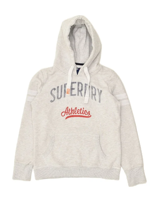 SUPERDRY Womens Graphic Hoodie Jumper UK 14 Medium Grey Cotton Hoodie with Pastel Soft Subtle