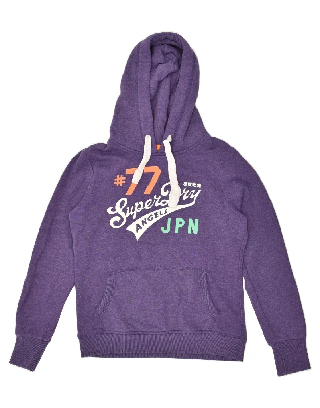 SUPERDRY Womens Graphic Hoodie Jumper UK 16 Large Purple Cotton Hoodie with Stripes Bold Sporty SUPERDRY Womens Graphic Hoodie Jumper UK 16 Large Purple Cotton Hoodie with Stripes Bold Sporty