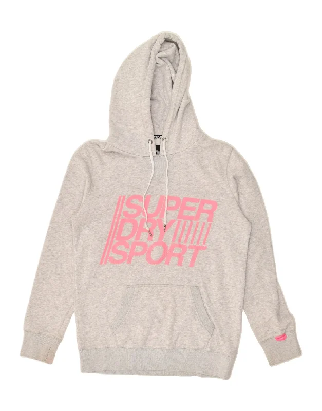 SUPERDRY Womens Graphic Hoodie Jumper UK 6 XS Grey Cotton Hoodie with Metallic Shiny Futuristic