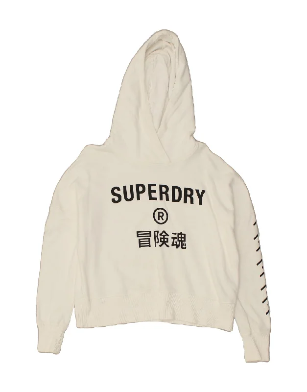 SUPERDRY Womens Oversized Graphic Hoodie Jumper UK 10 Small White Hoodie with Snap Buttons Easy Quick