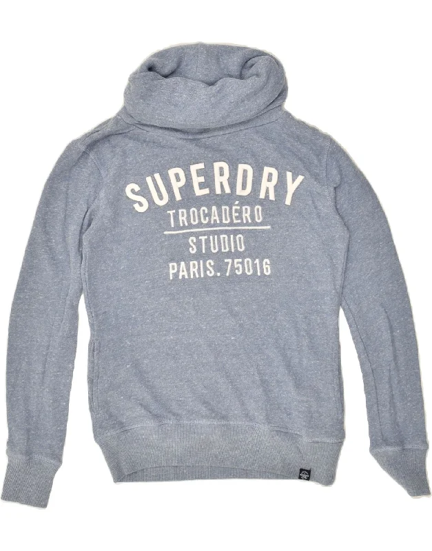 SUPERDRY Womens Paris Graphic Roll Neck Sweatshirt Jumper UK 10 Small Blue Hooded Sweatshirt Casual Wear Street Style SUPERDRY Womens Paris Graphic Roll Neck Sweatshirt Jumper UK 10 Small Blue Hooded Sweatshirt Casual Wear Street Style