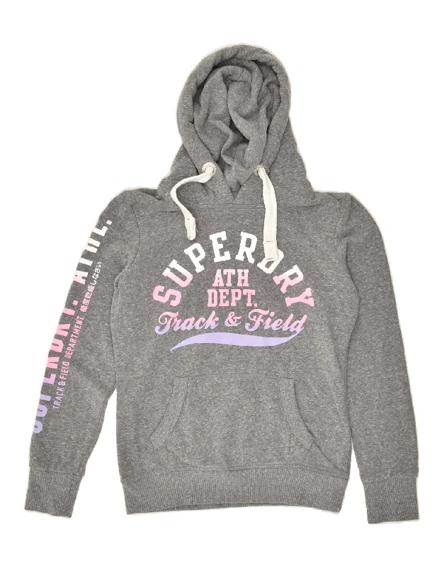 SUPERDRY Womens Track & Field Graphic Hoodie Jumper UK 6 XS Grey Cotton Cotton Hoodie Fleece Lining Warmth SUPERDRY Womens Track & Field Graphic Hoodie Jumper UK 6 XS Grey Cotton Cotton Hoodie Fleece Lining Warmth
