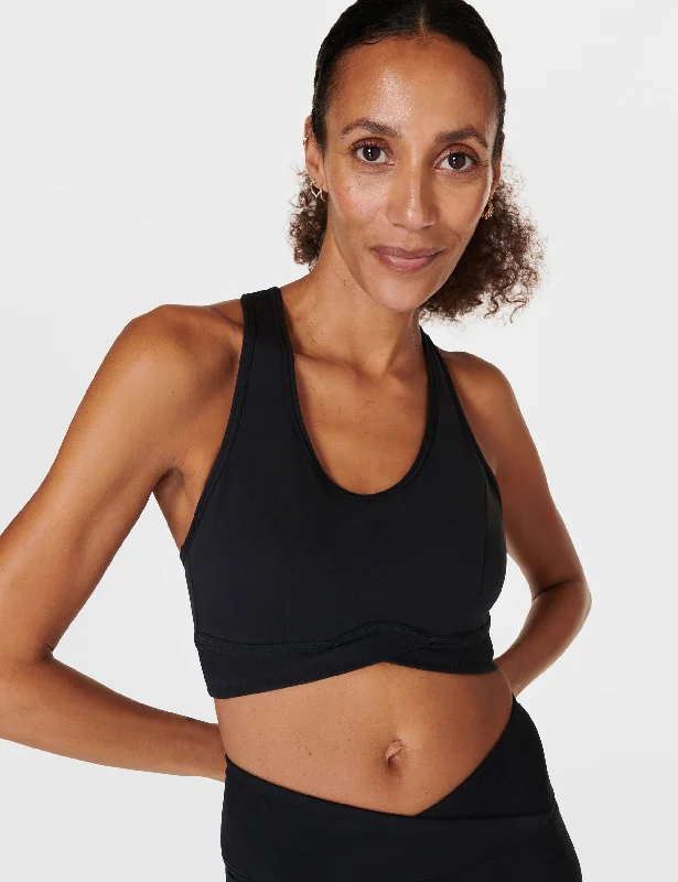 Super Soft Ultra-Lite Wrap Bra - Black Breathable Wireless Bra