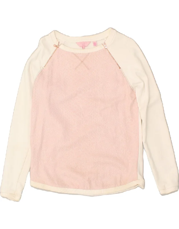 TED BAKER Womens Sweatshirt Jumper Size 2 Medium Pink Colourblock Cotton Hoodie with Contrast Stitching Detailed Premium