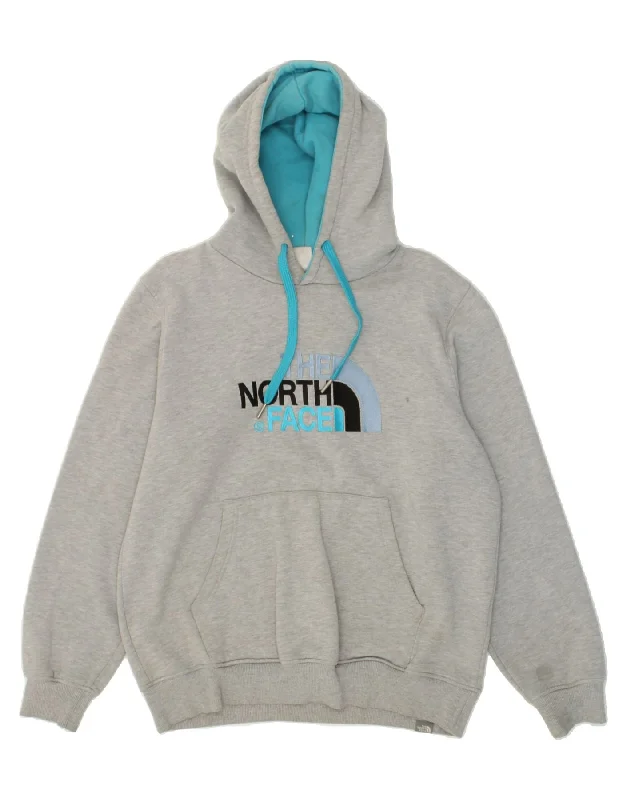 THE NORTH FACE Womens Graphic Hoodie Jumper UK 16 Large Grey Cotton Hoodie with Puffed Sleeves Voluminous Trendy