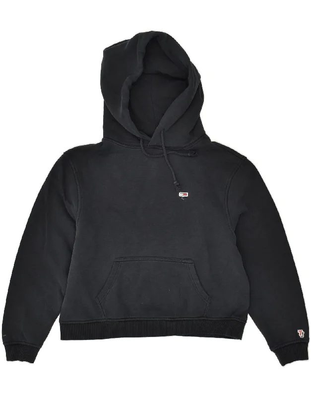 TOMMY HILFIGER Womens Oversized Hoodie Jumper UK 6 XS Black Cotton Hoodie with Pocket Utility Practical