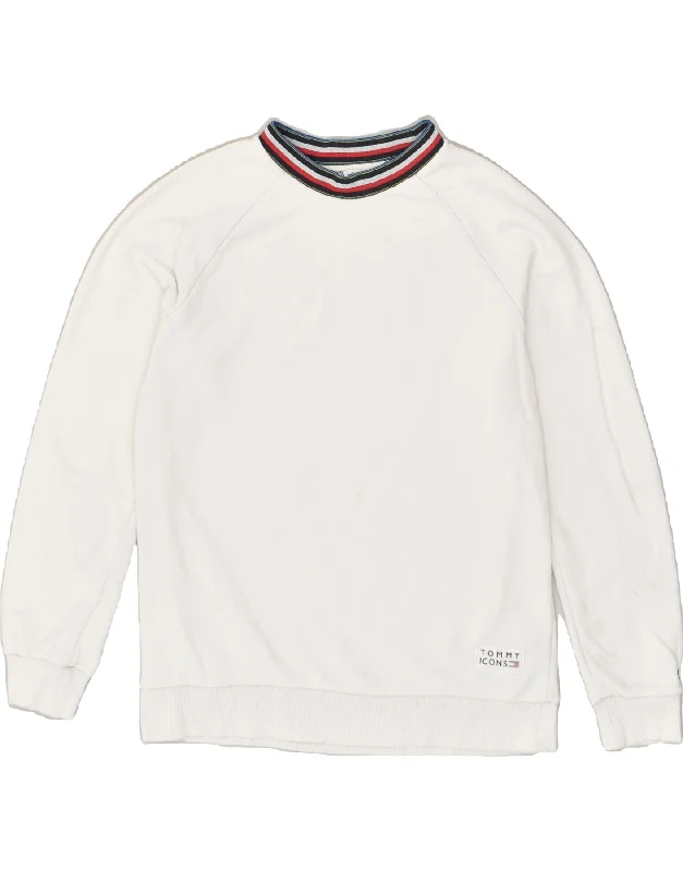 TOMMY HILFIGER Womens Sweatshirt Jumper UK 16 Large White Cotton Oversized Hoodie Comfort Casual