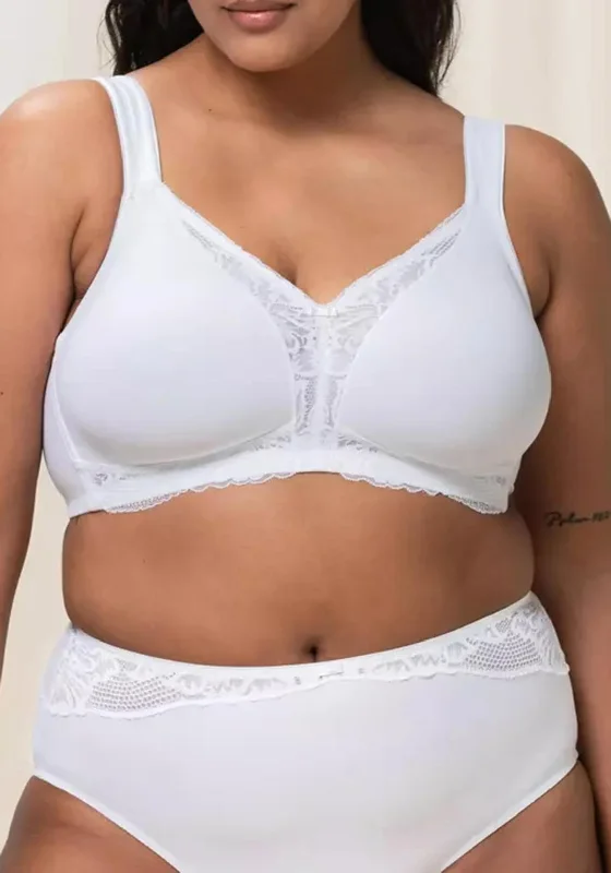 Triumph Modern Lace + Cotton Non Wired Bra, White Adjustable Comfort Bra