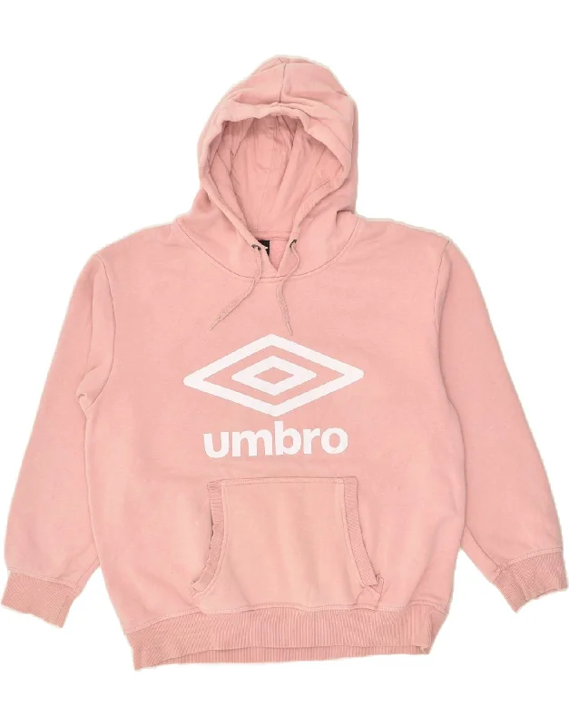 UMBRO Womens Graphic Hoodie Jumper UK 14 Medium Pink Cotton Hoodie with Pocket Utility Practical