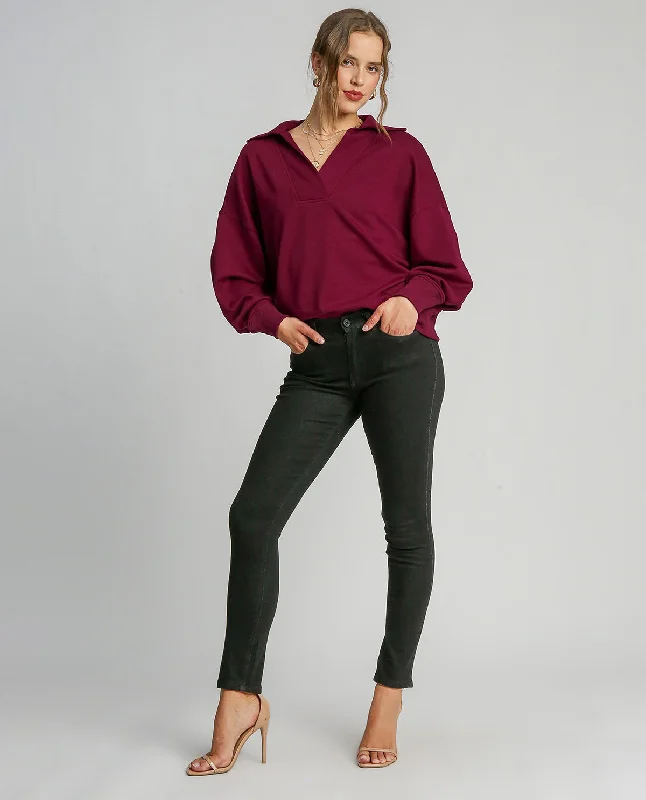 V-Neck Collar Polo Sweatshirt Hoodie with Color Block Contrast Stylish