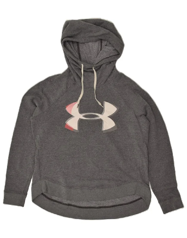 UNDER ARMOUR Womens Graphic Hoodie Jumper UK 14 Medium Grey Hoodie Sweatshirt Pullover