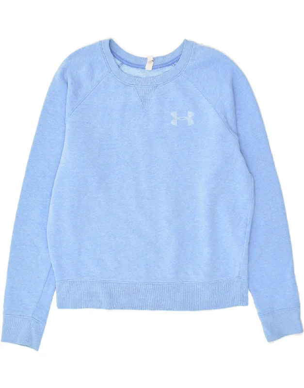 UNDER ARMOUR Womens Graphic Sweatshirt Jumper UK 10 Small Blue Hoodie Crop Top Short Trendy