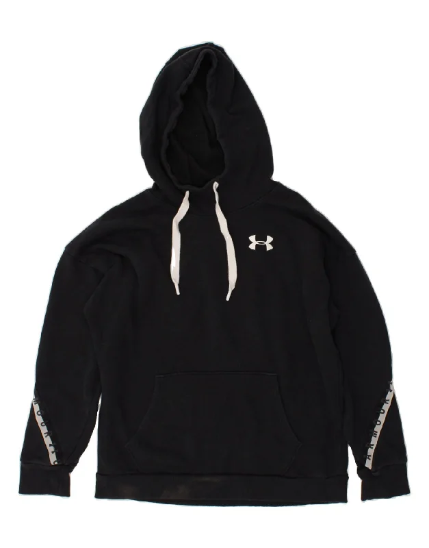 UNDER ARMOUR Womens Loose Fit Graphic Hoodie Jumper UK 10 Small Black Hoodie with Mock Neck Collared Structured