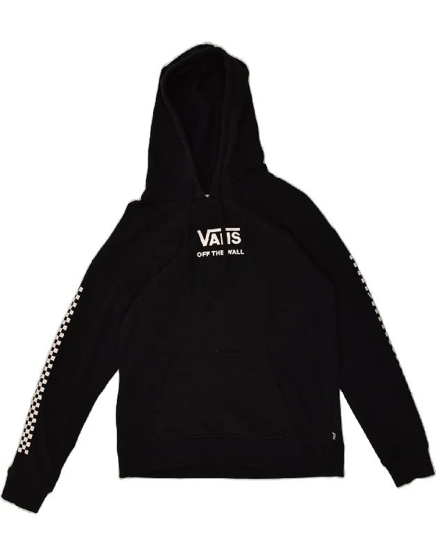 VANS Womens Graphic Hoodie Jumper UK 10 Small Black Cotton Hoodie with Button Placket Classic Preppy VANS Womens Graphic Hoodie Jumper UK 10 Small Black Cotton Hoodie with Button Placket Classic Preppy