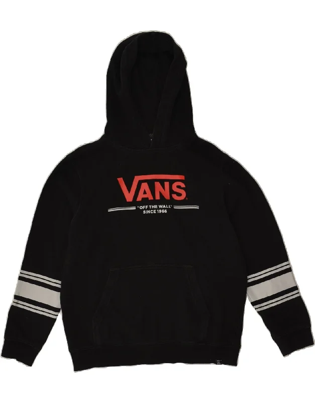 VANS Womens Graphic Hoodie Jumper UK 16 Large Black Cotton Hoodie with Ribbed Hem Stretchable Secure