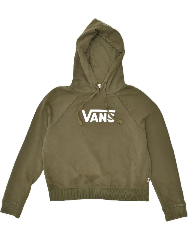 VANS Womens Graphic Hoodie Jumper UK 6 XS Khaki Cotton Hoodie Jacket Zipper Layering