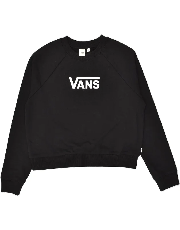 VANS Womens Graphic Sweatshirt Jumper UK 16 Large Black Cotton Hoodie with Thumb Holes Functional Cozy