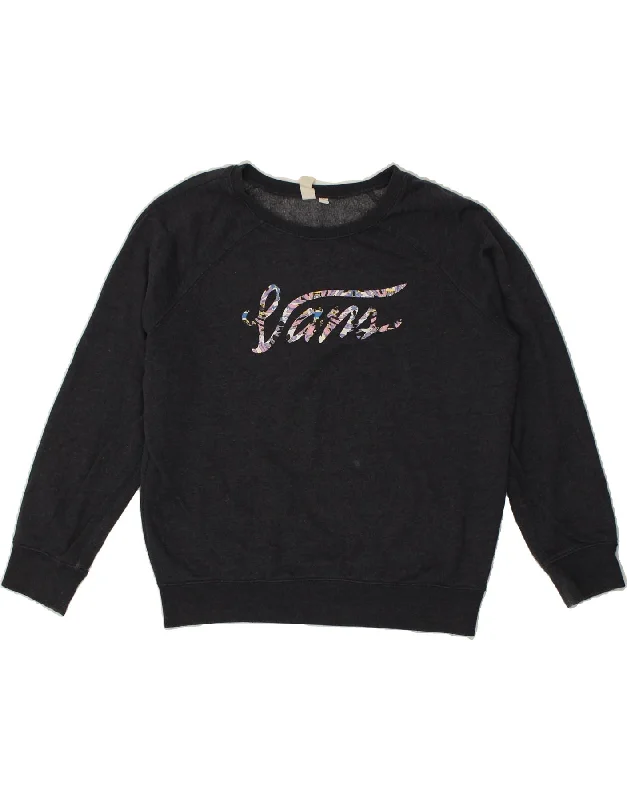 VANS Womens Graphic Sweatshirt Jumper UK 16 Large Navy Blue Cotton Hoodie with Embroidery Detailed Premium