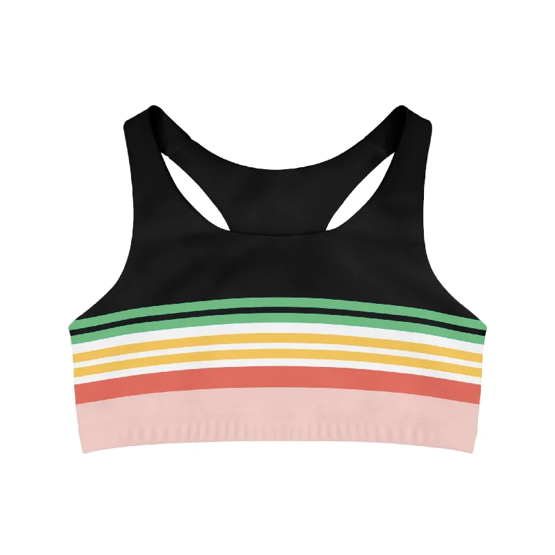 Women's Seamless Sports Bra, Medium Support - Vintage Hawaii Stripe Push-Up Padded Bra