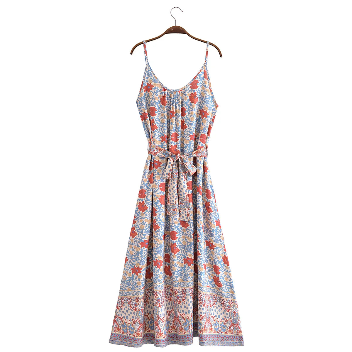 Tranquil Blue Boho Floral Print Maxi Dress Elegant Maxi Dress with Slit