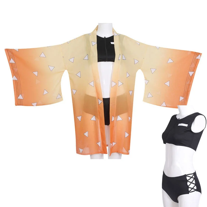 Anime Demon Slayer Kimetsu no Yaiba Zenitsu Agatsuma Swimsuit Cosplay Costumes Lace Back Bikini