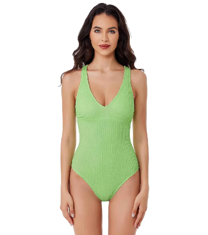 BCA by Rebecca Virtue Women's Textured Scoop Front One Piece Swimsuit Mint Deep-V Swimsuit Design