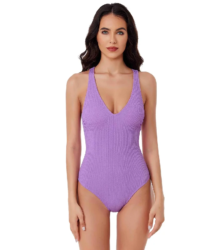 BCA by Rebecca Virtue Women's Textured Scoop Front One Piece Swimsuit Plum Berry Monokini Swimsuit Design