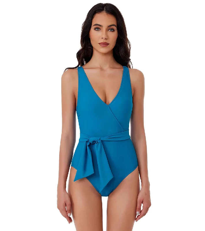 BCA by Rebecca Virtue Women's Tie Waist One Piece Swimsuit Lake Flirty Ruffle Swimsuit