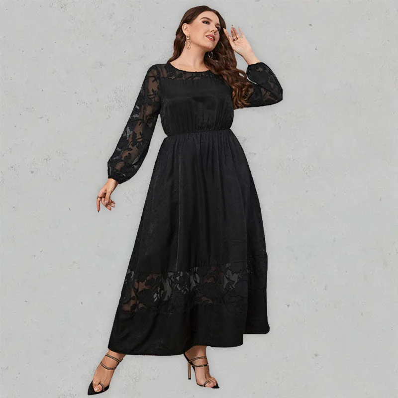 Blue Zone Planet |  Black lace plus size long sleeve maxi dress Comfortable Flowy Maxi Dress