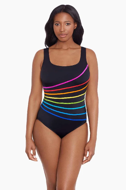 Block It Up 8 Overlay Fan Tank Long Torso One Piece Swimsuit Block It Up - Multi Sexy Two-Piece Set