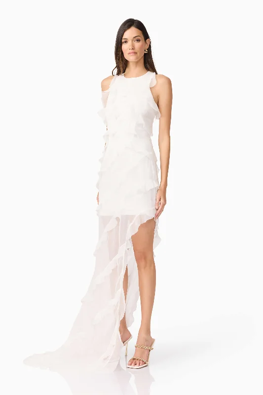 Celeana Textured Sheer Maxi Dress in White Comfortable Plunging Neckline Maxi Dress