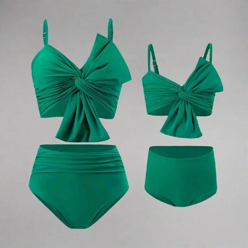 Chic Mother-Daughter Two-Piece Swimsuit - Family Matching Swimwear in Vibrant Colors Elegant Halter Bikini