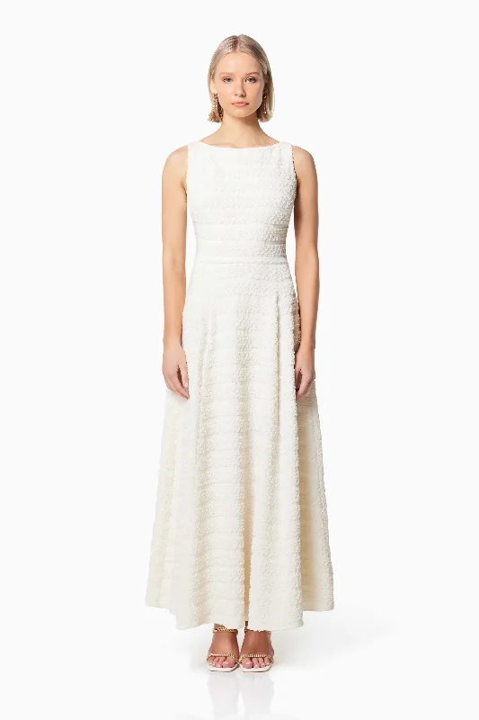 Decadence Textured Maxi Dress In White Elegant Boho Maxi Dress