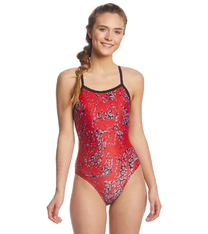 Dolfin XtraSleek Eco Women's Hurricane V-2 Back One Piece Swimsuit Red Sleek Racerback Swimsuit