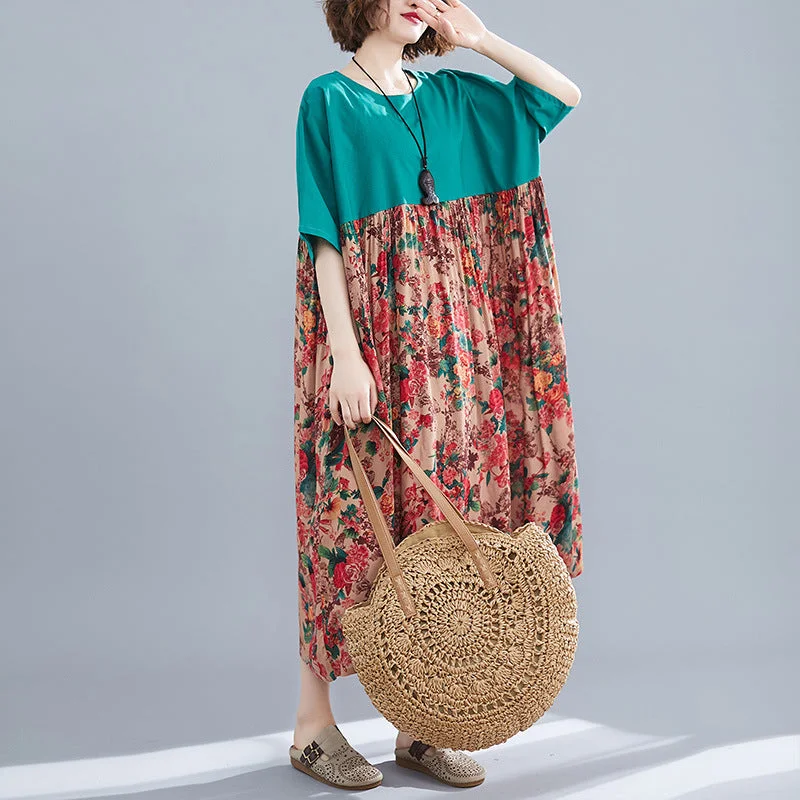 Ethnic Plus Sizes Cozy Linen Summer Maxi Dresses for Women Cozy Cold-Shoulder Maxi Dress