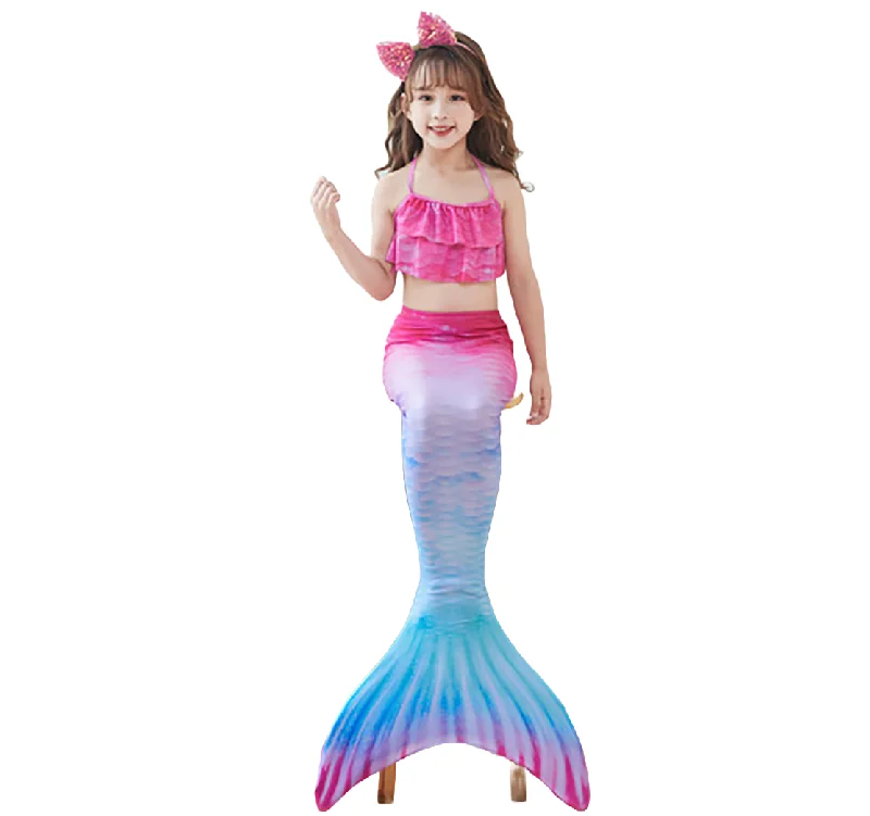 Fancydresswale Mermaid 3 pc swimsuit for Girls with large fin option- Begonia Push-Up Bikini Top