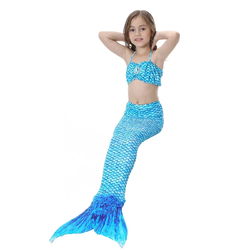 Fancydresswale Mermaid swimming suit bikini for Girls- Blue Minimalist One-Piece