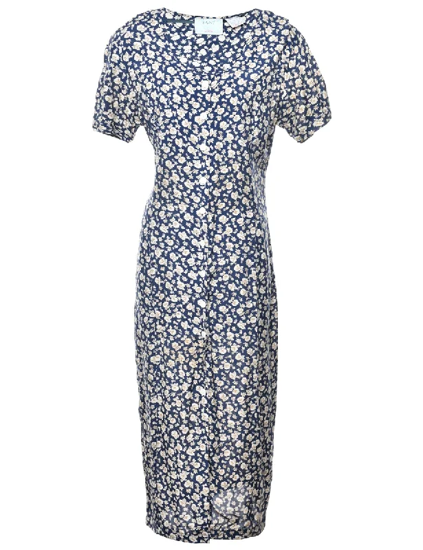 Floral Print Maxi Dress - M Trendy Button Front Maxi Dress