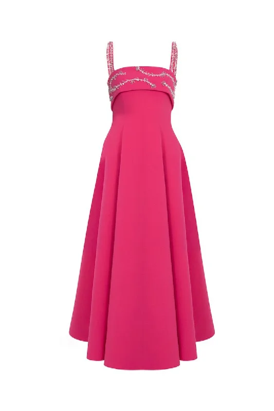 FUCHSIA STRAP SHOULDER MAXI DRESS Fashionable High-Low Maxi Dress