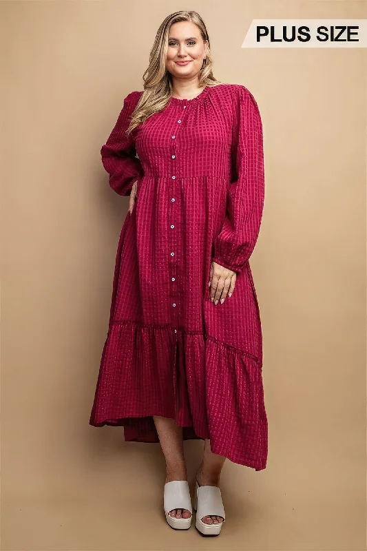 Plaid Button Down Hi - Low Hem Maxi Dress Comfortable T-Shirt Maxi Dress