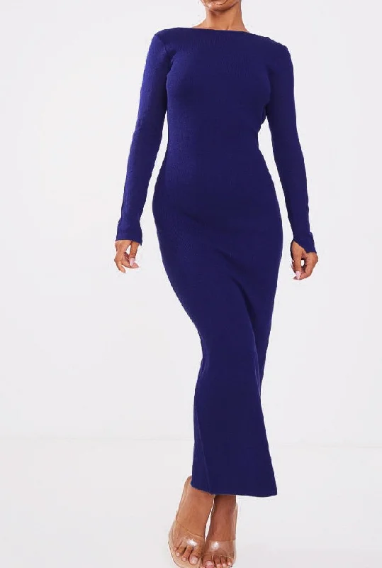 Juliene Navy Open Back Maxi Dress Classic Solid Maxi Dress