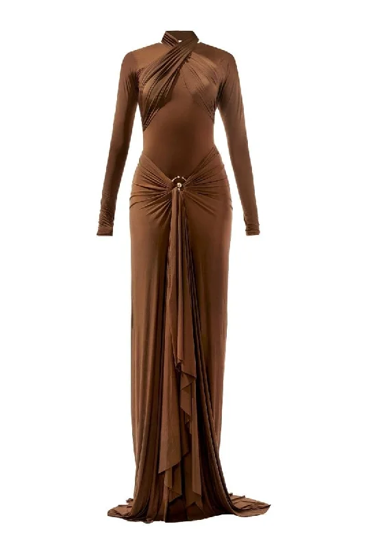 JUNE CHOCOLATE BROWN FITTED MAXI DRESS Elegant Sleeveless Maxi Dress