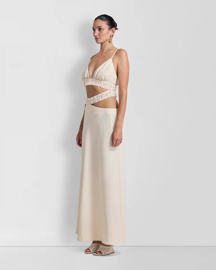 La Playa Maxi Dress - Ivory Cozy Maxi Dress with Slit