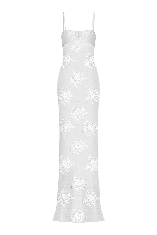 LACE SWAN SLIP MAXI DRESS IN WHITE Comfortable Ruffle Maxi Dress