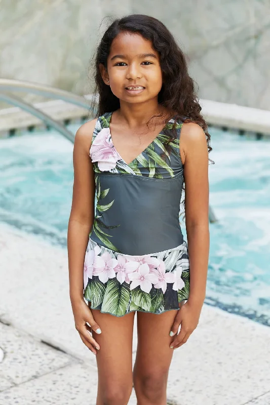 Hazel Blues® | Clear Waters Swim Dress in Aloha Forest: Youth Quick-Dry Swimsuit