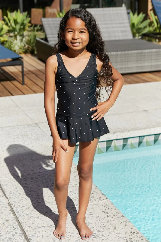 Hazel Blues® | Clear Waters Swim Dress in Black/White Dot: Youth Playful Pattern Swimsuit