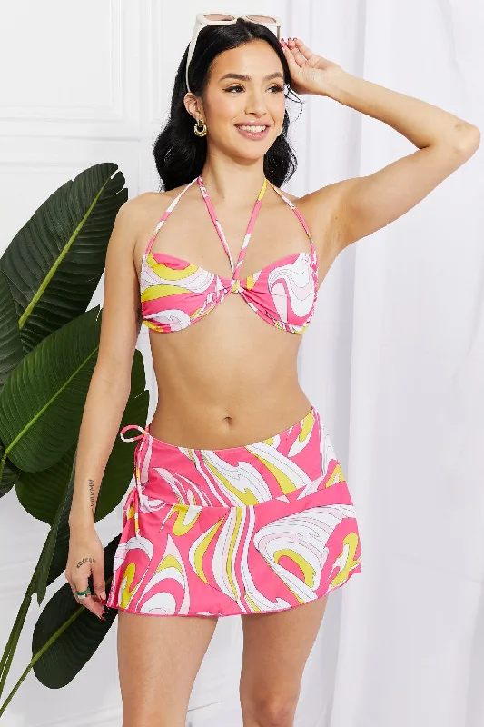 Marina West Swim Disco Dive Bandeau Bikini and Skirt Set Solid Color Swimsuit